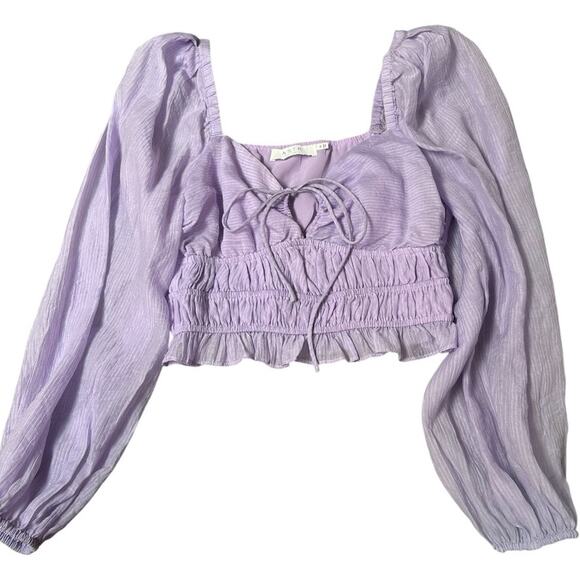 ASTR The Label Lilac Puff Sleeve Smocked Crop Top Size M - Picture 6 of 6